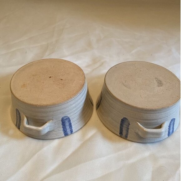 2 Dixieland Seagrove Pottery NC Apple Baker Vtg ‘94 Randy Sandy James White Blue - Picture 5 of 10